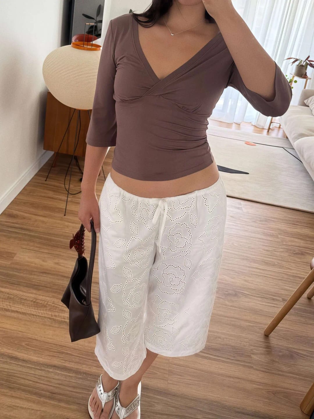 Customer photo review of Leah Deep V Midi Sleeve Tee