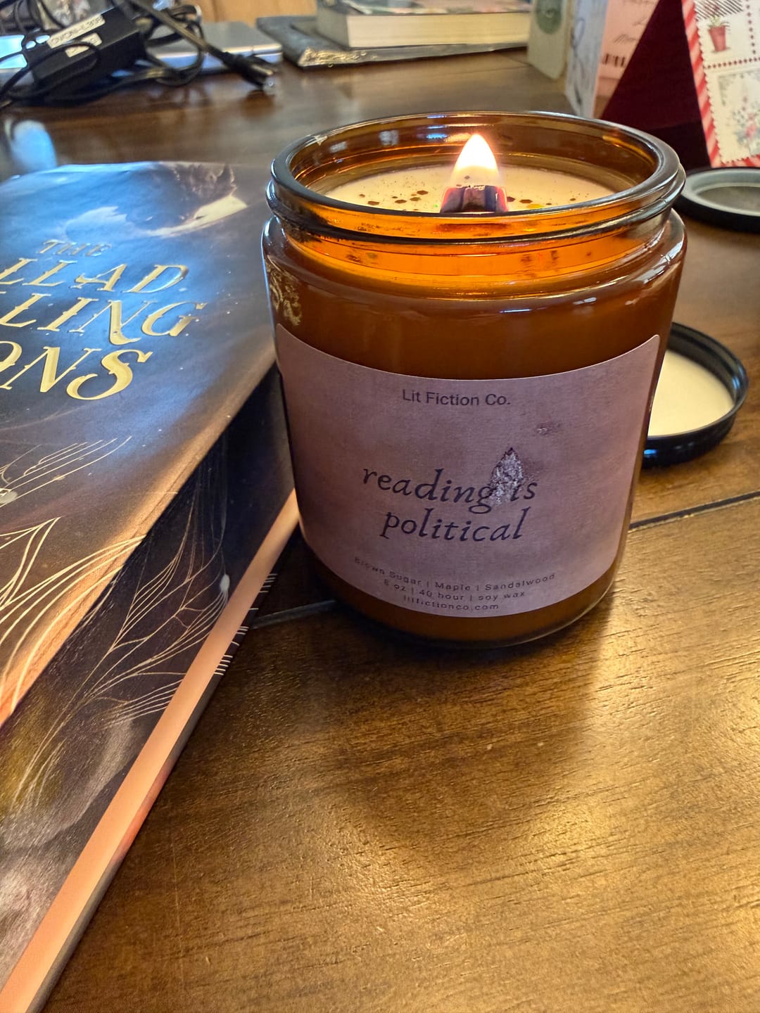 Customer photo review of Reading Is Political Candle