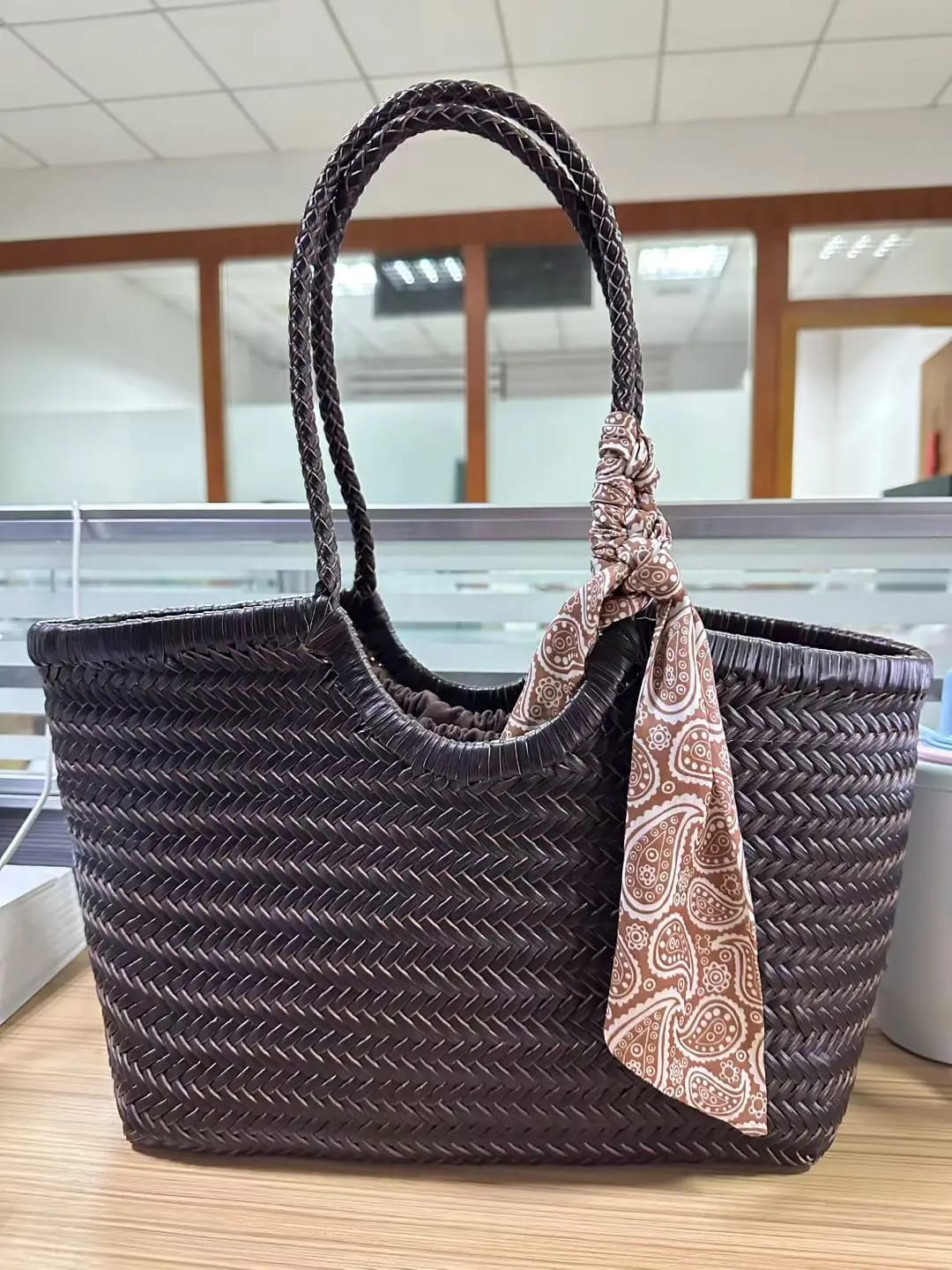Customer photo review of Bianca Handwoven Leather Tote Bag