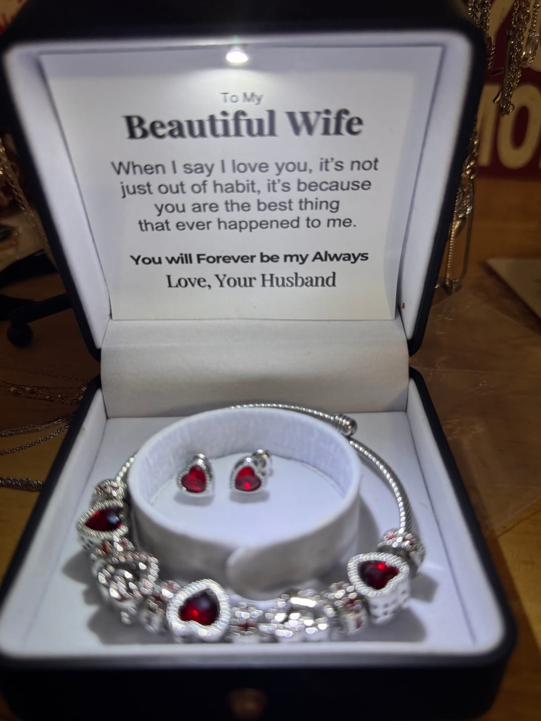 Customer photo review of Red Forever Love Earrings