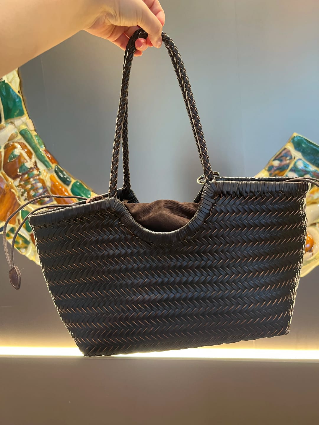 Customer photo review of Bianca Handwoven Leather Tote Bag