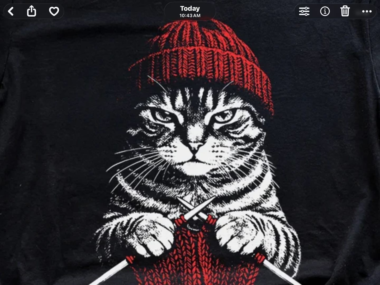 Customer photo review of Vintage Knitting Cat T-shirt