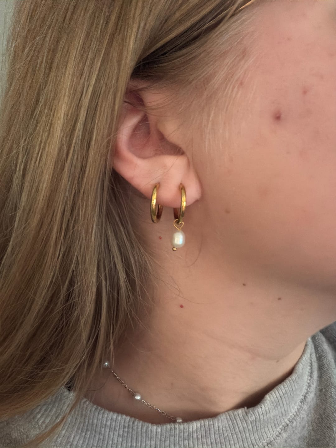 Customer photo review of Freshwater Pearl Bella Hoop Earrings