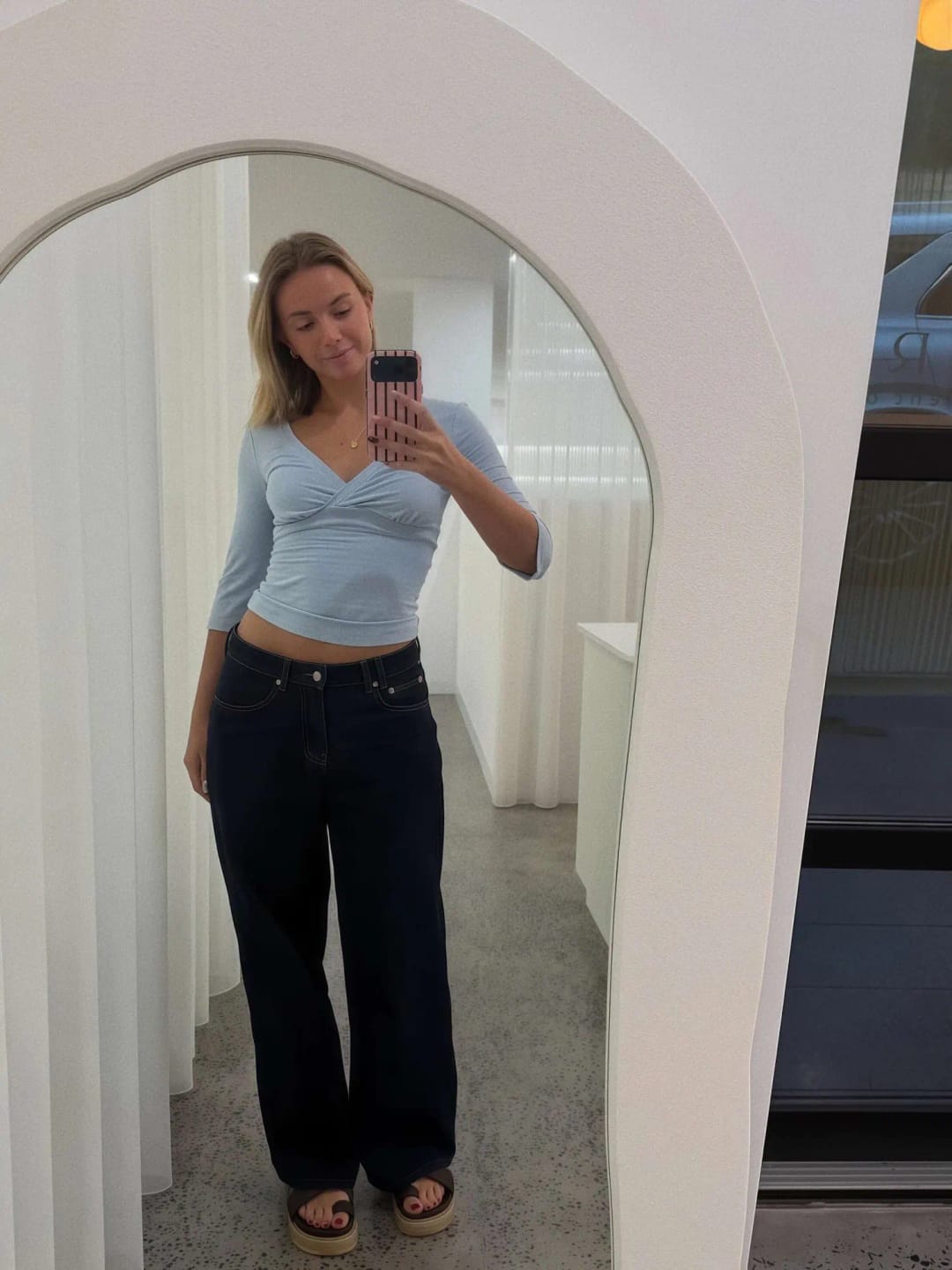 Customer photo review of Leah Deep V Midi Sleeve Tee