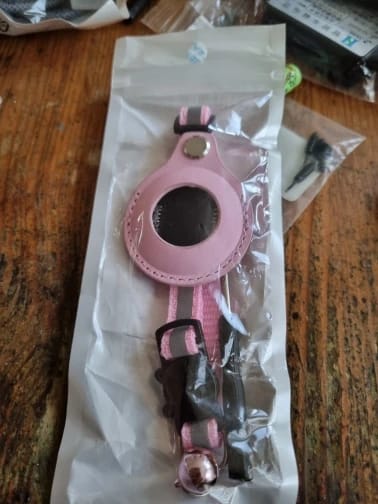 Customer photo review of Cat AirTag Holder Collar Breakaway Reflective Strips Adjustable Kitten Collar Waterproof Cat Bell Collar Pet Air Tag Case collar