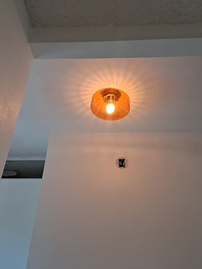 Customer photo review of 1-Light Caramel Amber Ribbed Glass Round Semi Flush Mount