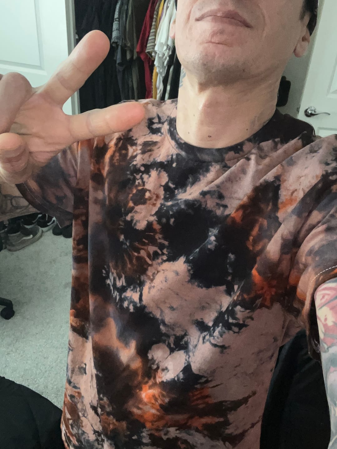 Customer photo review of Dirty Orange Liquid Infusion Tie Dye T Shirt