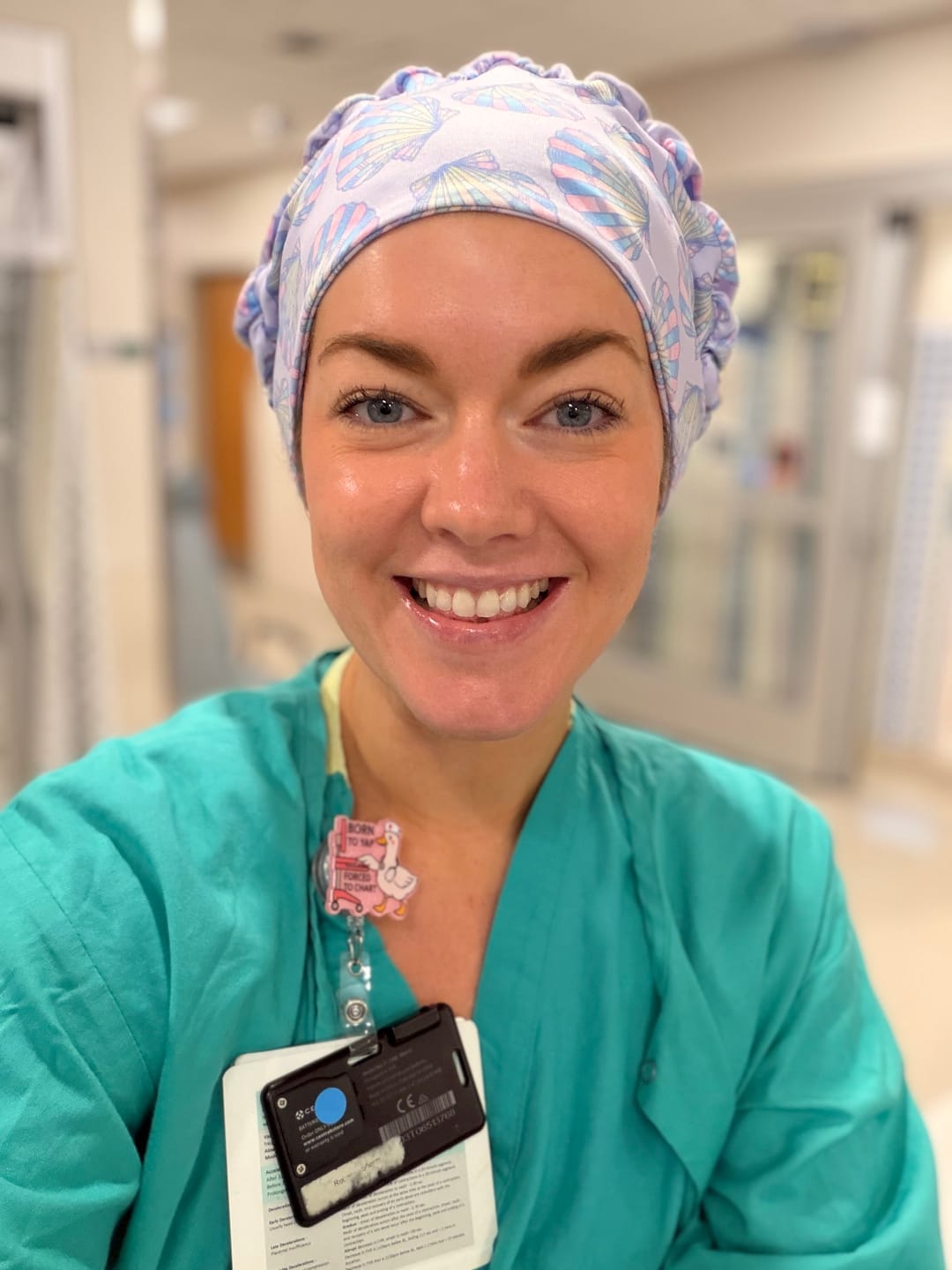 Customer photo review of DuoStyle Scrub Hat - Purple Seashells