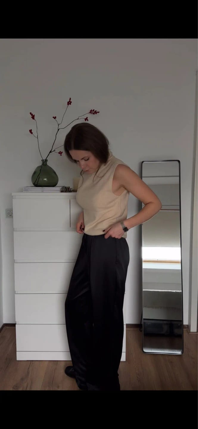 Customer photo review of Elena Wide Leg Satin Trousers
