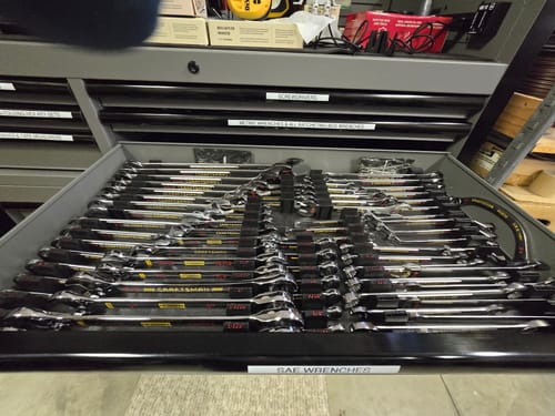 Reviewer's tool drawer with wrenches marked and organized using the paint pens.