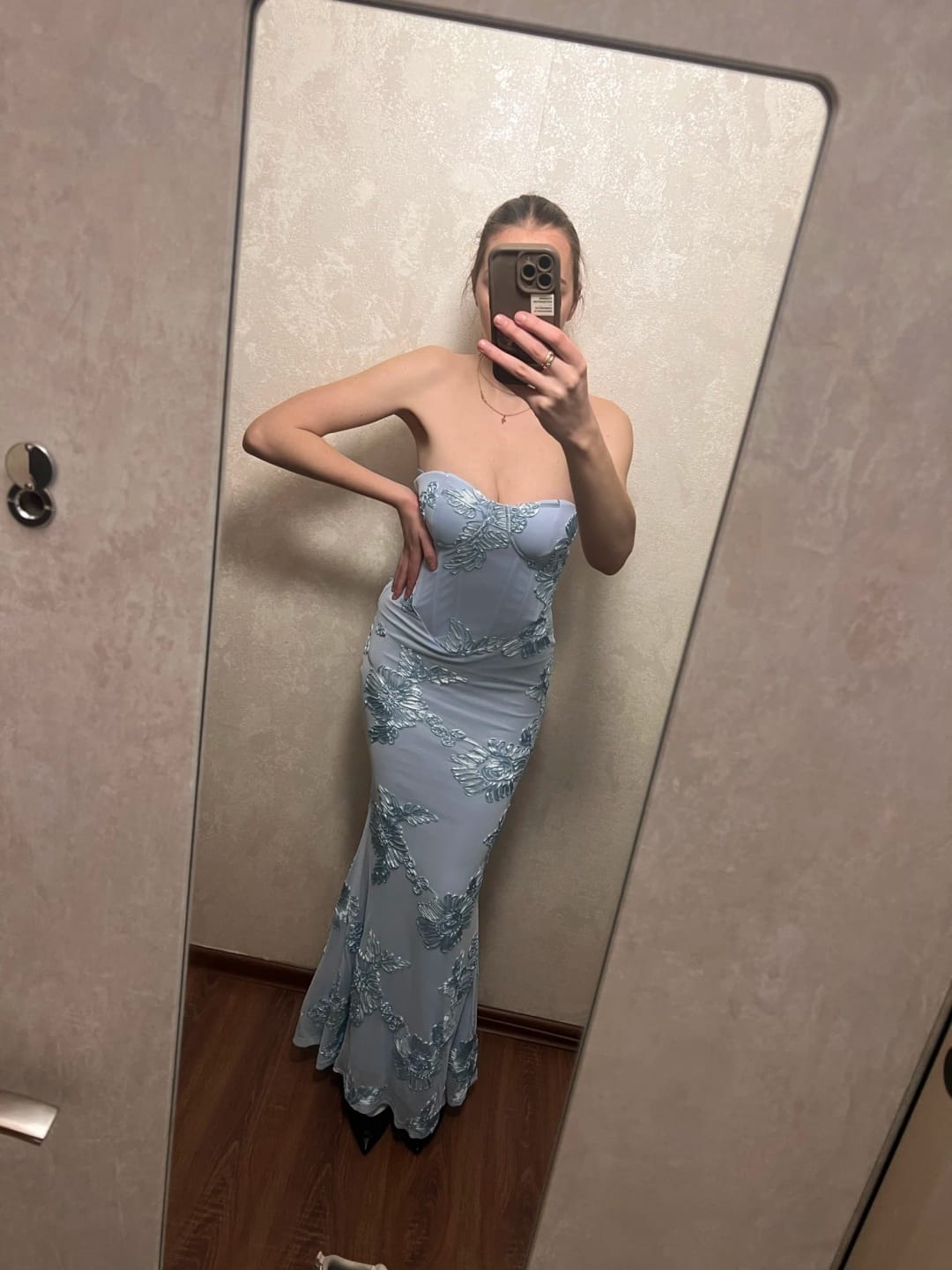 Customer photo review of Beatrice Applique Tie-Back Prom Dress