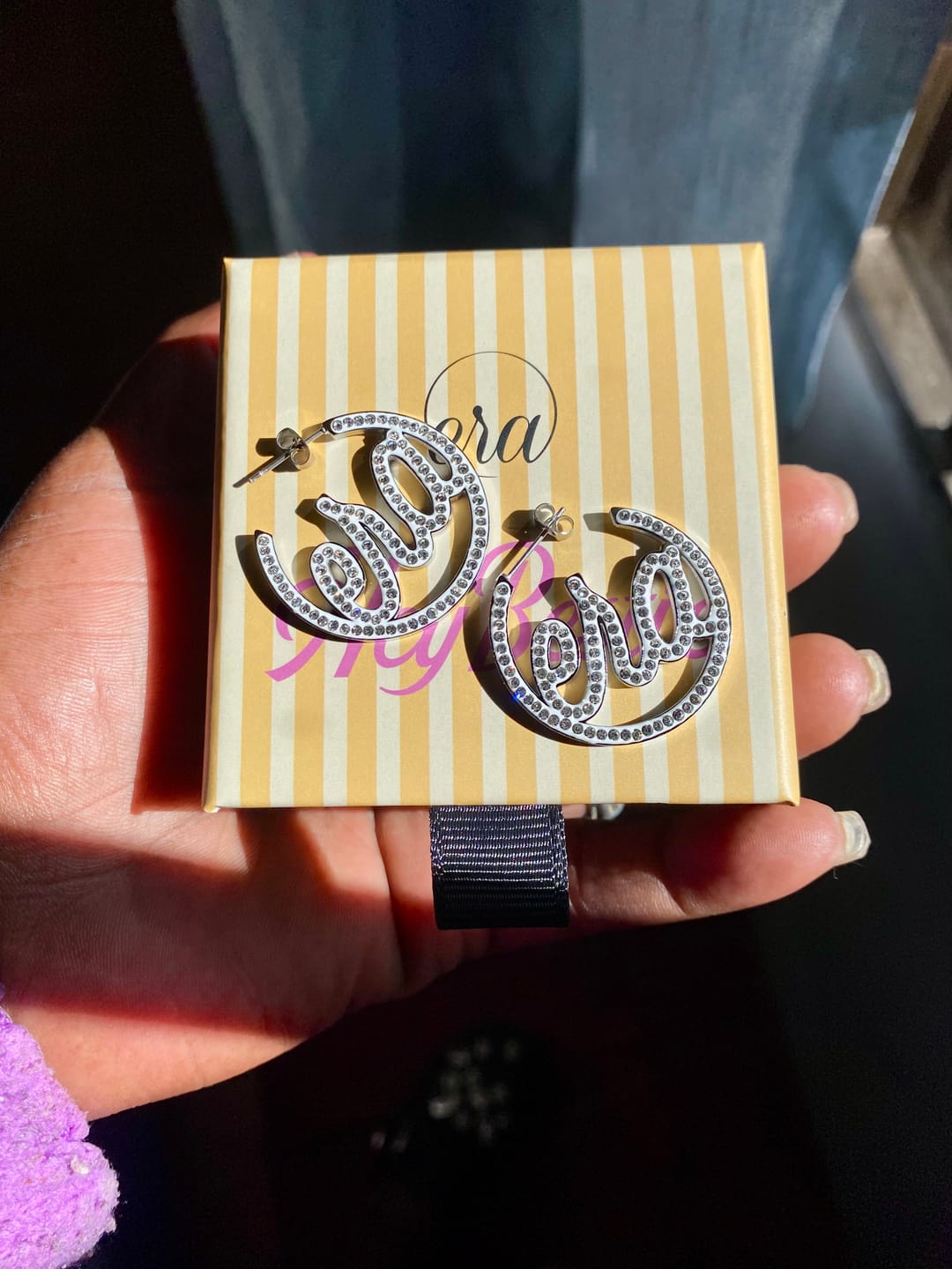 Customer photo review of Gold Luxe Mini Logo Hoops