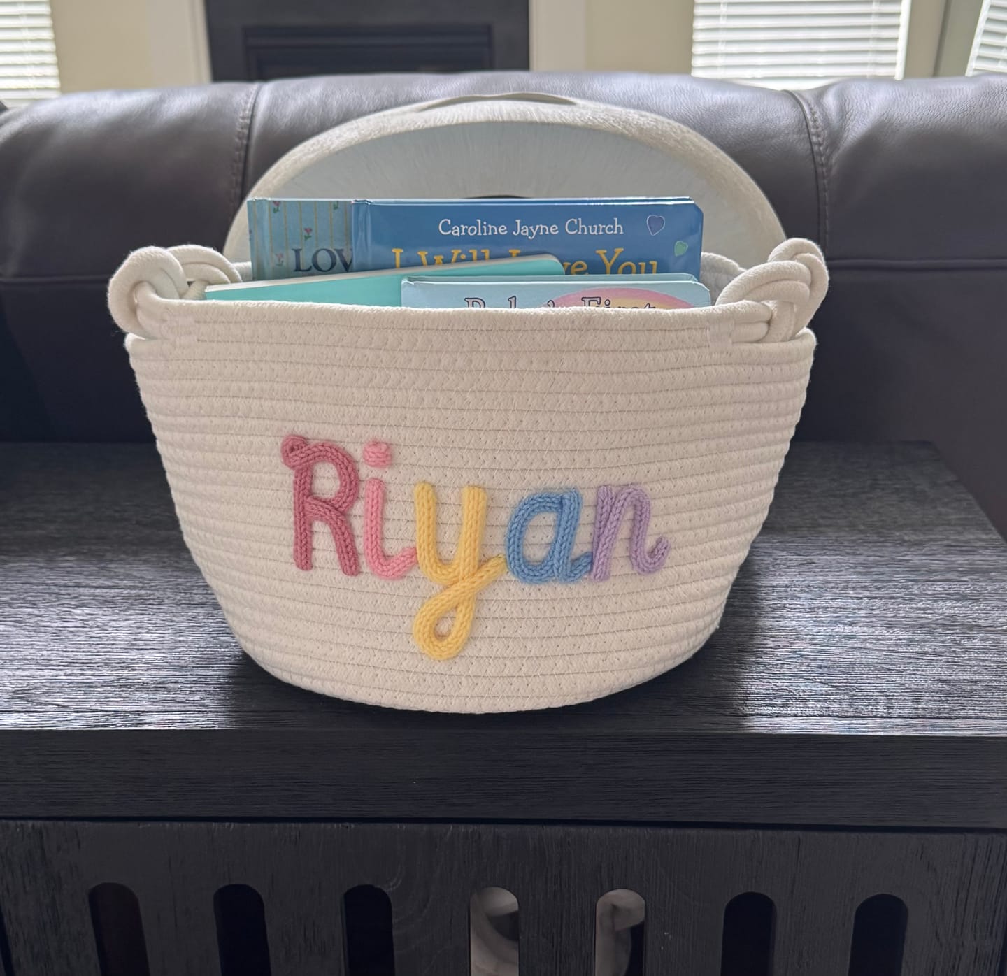 Customer photo review of Baby Knits™  Multicolor Personalized Knitted Basket