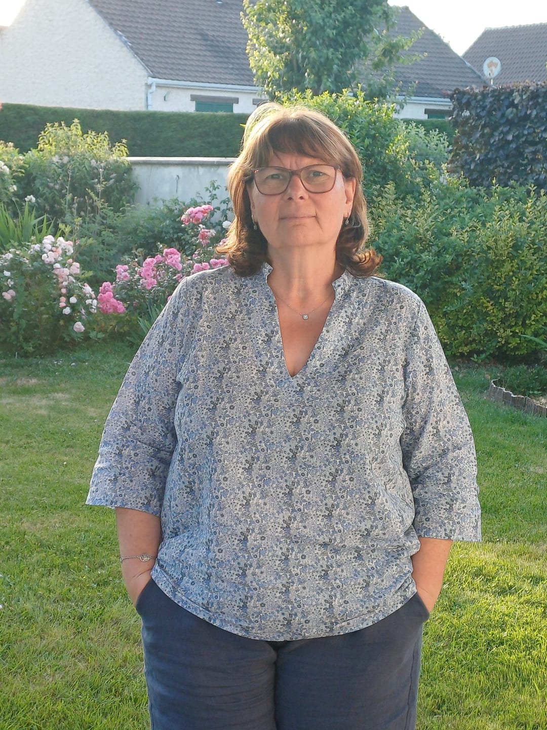 Customer photo review of Blouse Madeleine – Coton Hortensia bleu