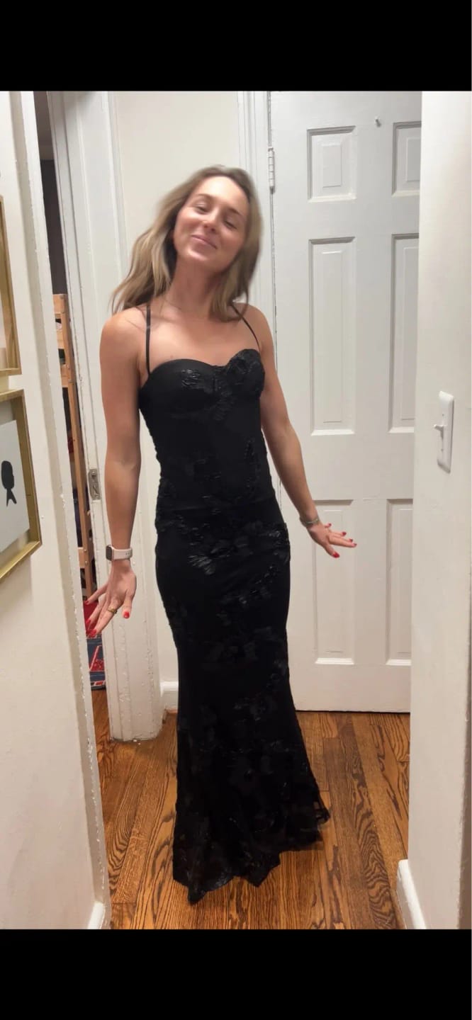 Customer photo review of Beatrice Applique Tie-Back Prom Dress