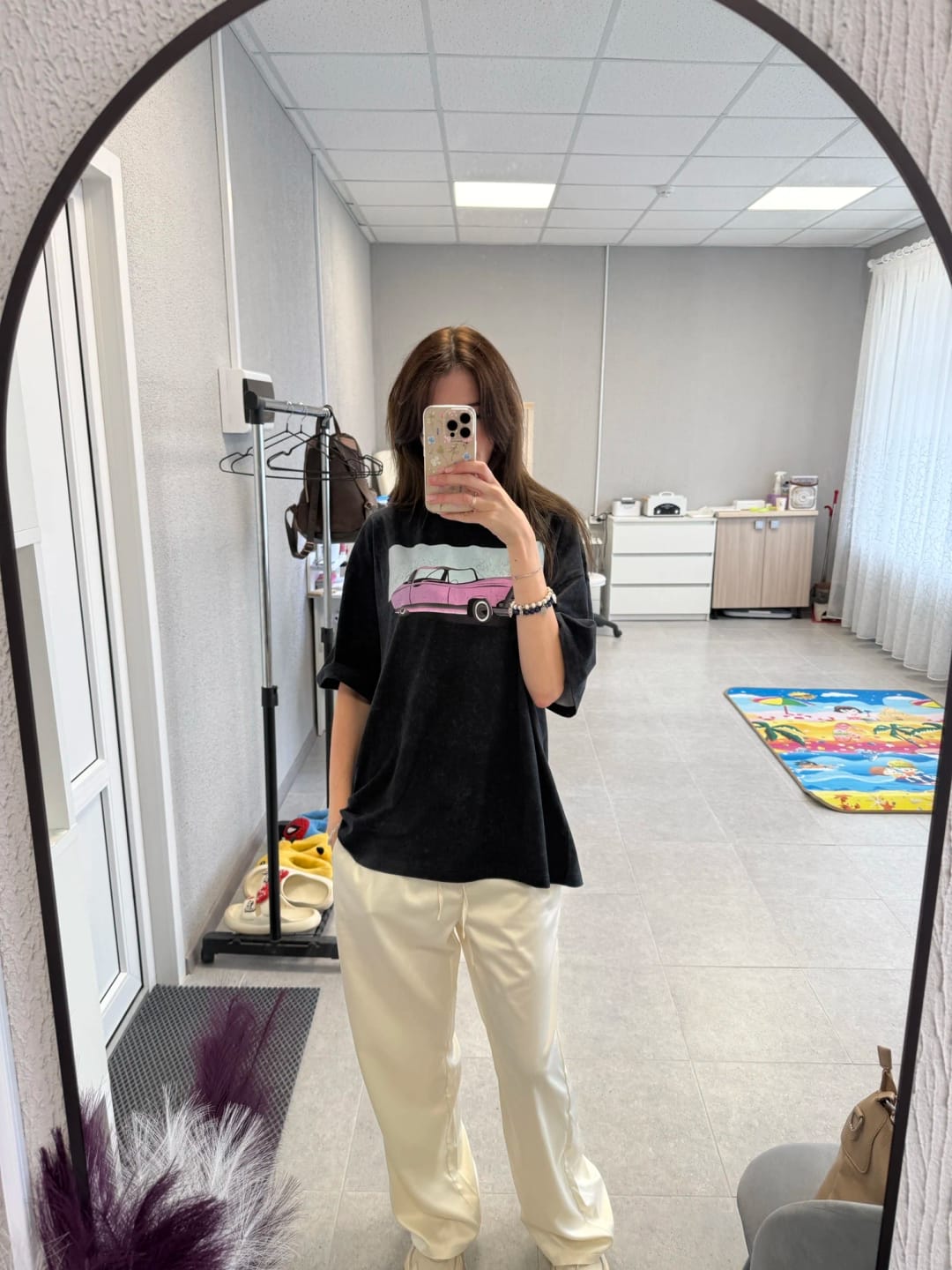 Customer photo review of Elena Wide Leg Satin Trousers