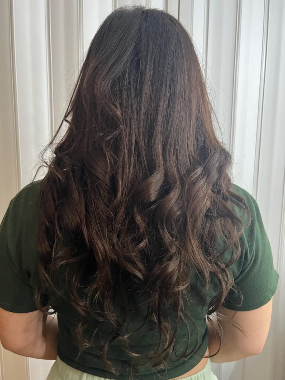 Customer photo review of Dark Brown Virgin Human Hair Invisible Tape in Hair Extensions (#2)