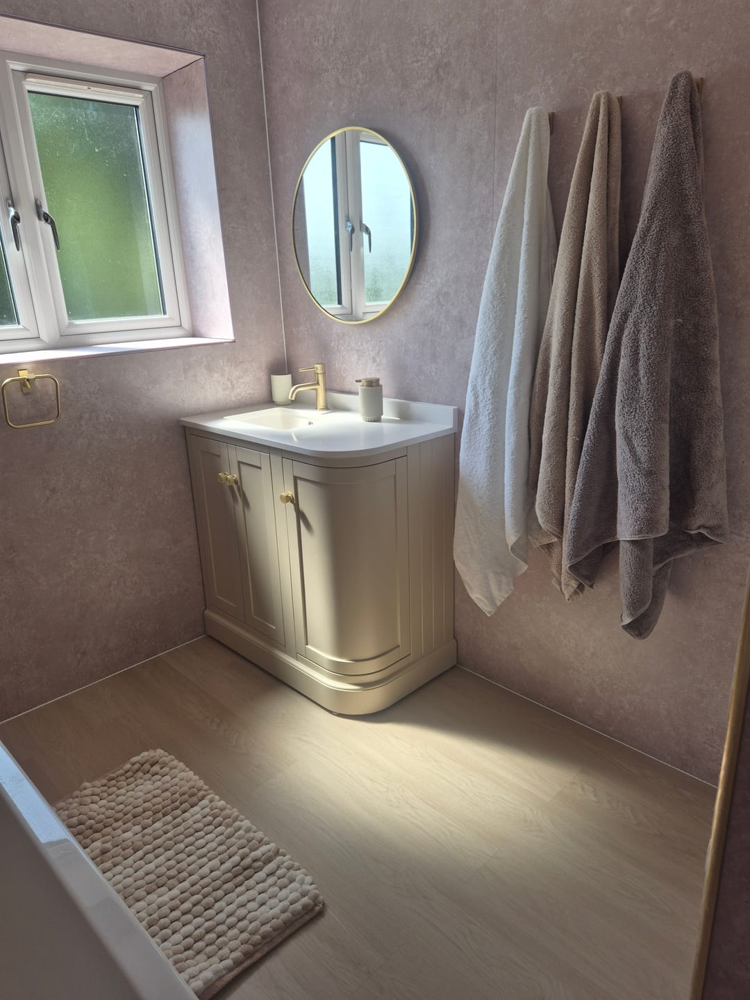 Customer photo review of Premium Beige Concrete Matt Shower Wall Panel - 1M x 2.4M