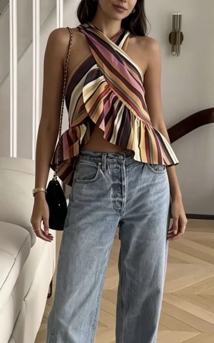Customer photo review of Sexy Striped Women's Vest Halter Sleeveless Ruffles Irregular Lady Vest 2026 Spring Summer New Female Street Vacation Tops