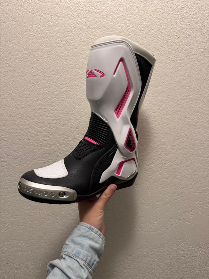 Customer photo review of Allgoal White/Black/Pink Motorcycle Boots Women