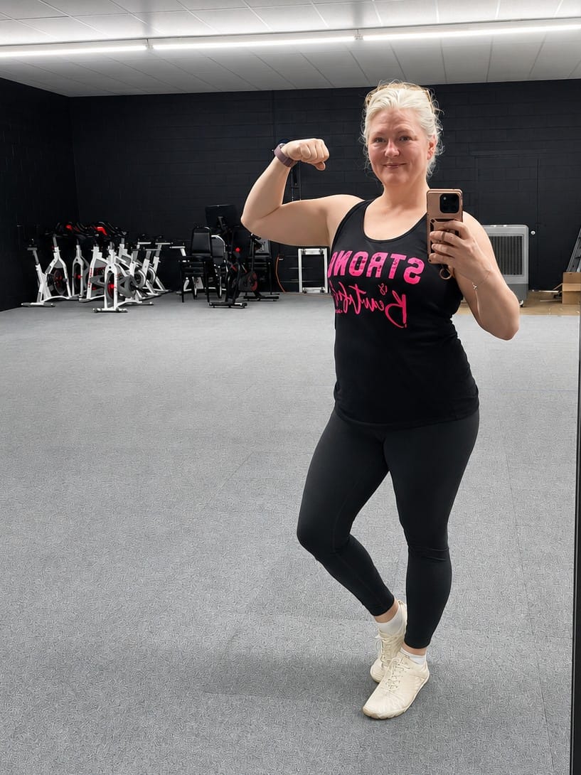Customer photo review of All Black Breast Cancer Awareness Prints - Racerback Tank