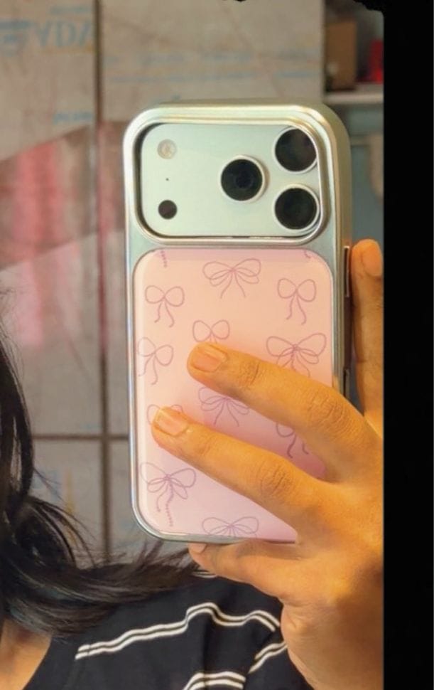 Customer photo review of Cute Pink Bow High Quality Silver Bumper Pre-Order iPhone Case