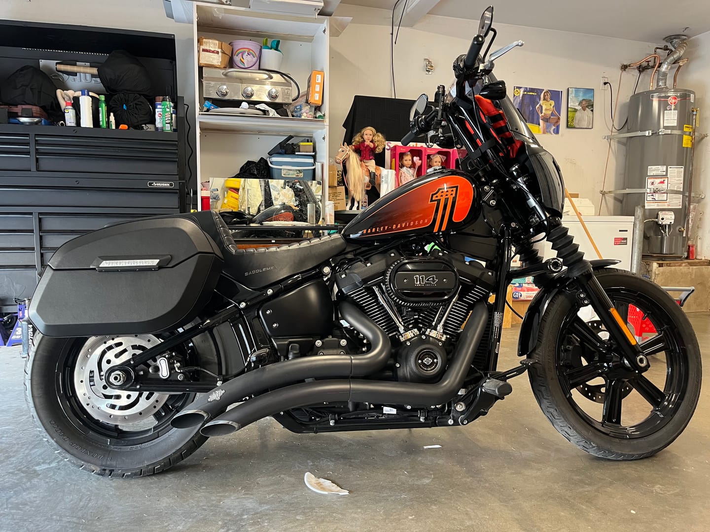 Customer photo review of 32L - Darkin Large Quick Mount Leather Wrapped Hard Saddlebags for Harley Softail Low Rider S FXLRS