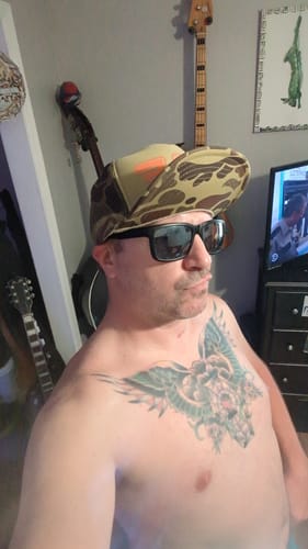 Customer photo review of Waylon Jennings Flying W Symbol Trucker Hat - Olive Camo