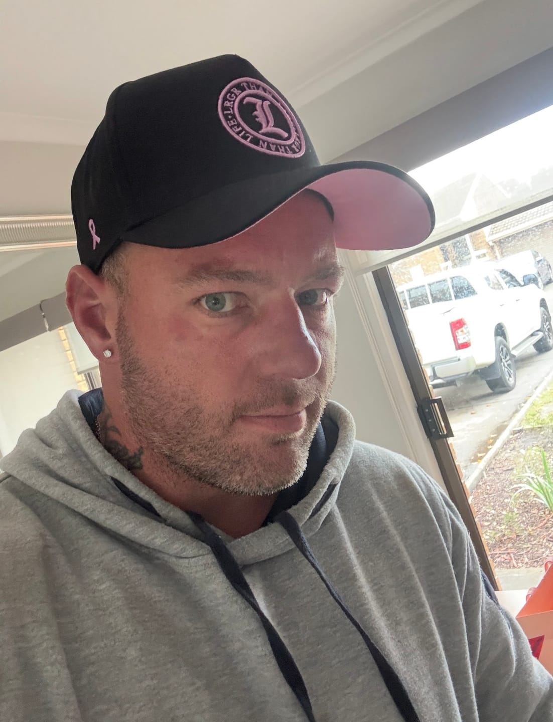 Customer photo review of A-FRAME HAT - BABY PINK