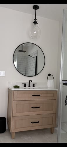 Customer photo review of Bridgeport 36" White Oak Bathroom Vanity - All Drawers