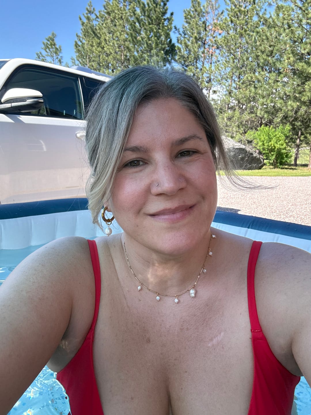 Customer photo review of Bethany Pearl Drop Hoop (Bundle)