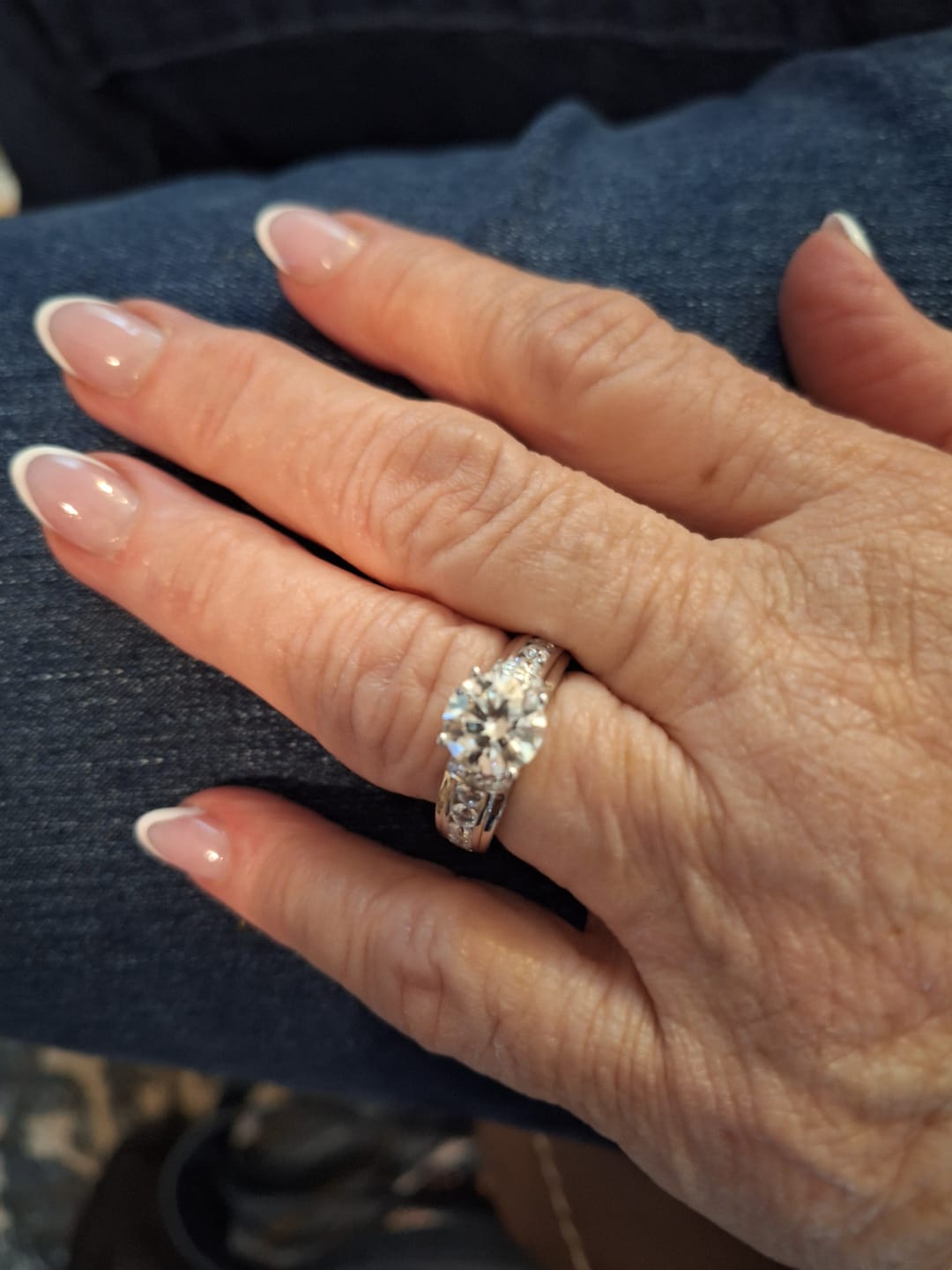 Customer photo review of Moissanite With Channel Set Sapphire Accents Engagement Ring