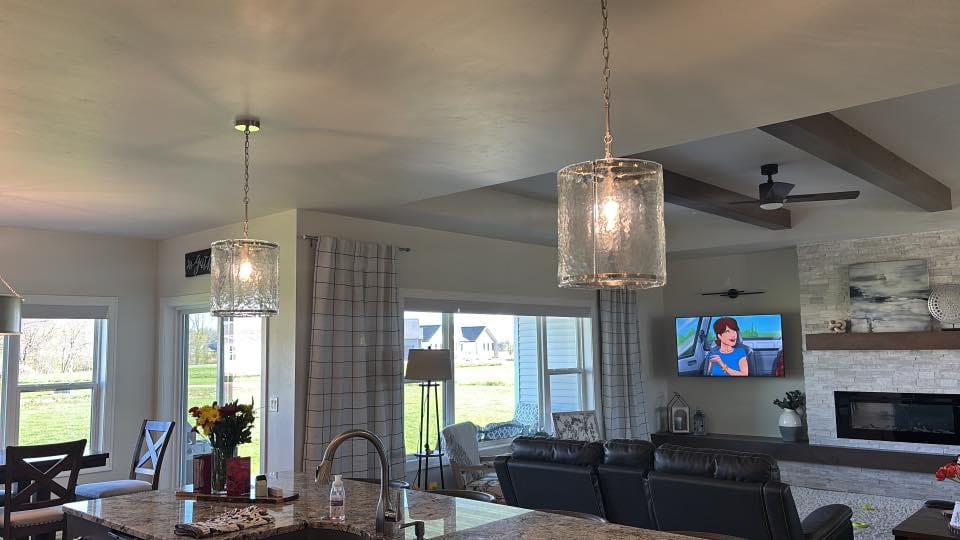 Customer photo review of Farmhouse Clear Textured Glass Cylinder Cage Pendant