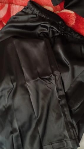Customer photo review of Elena Wide Leg Satin Trousers