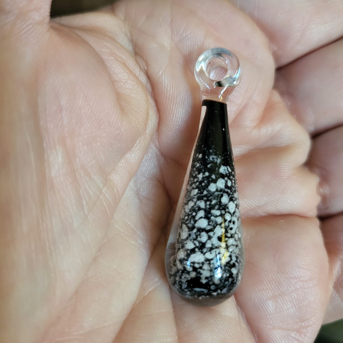 Customer photo review of Obsidian Drop Pendant with Infused Ash