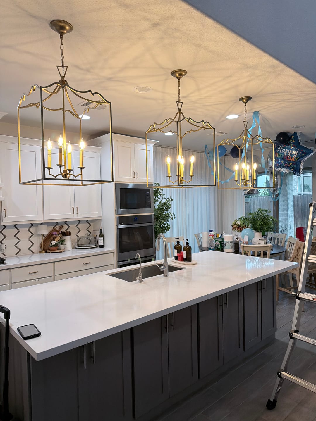Customer photo review of French Distressed Gold Candle Square Lantern Chandelier