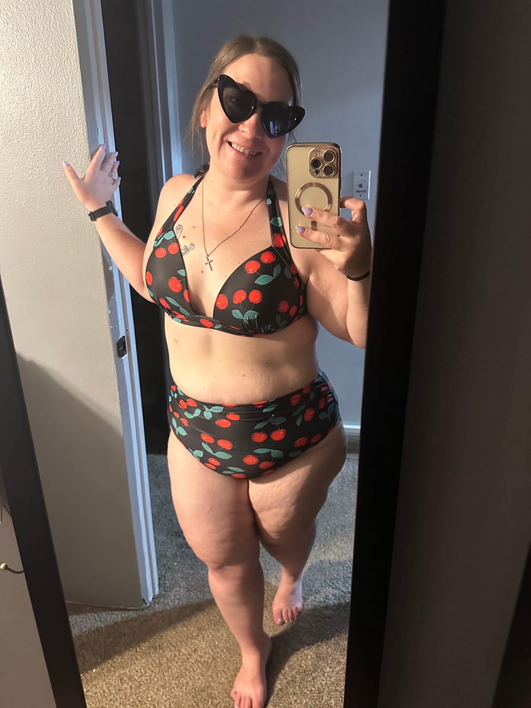 Customer photo review of Black 1960s Halter Cherry Swimsuit