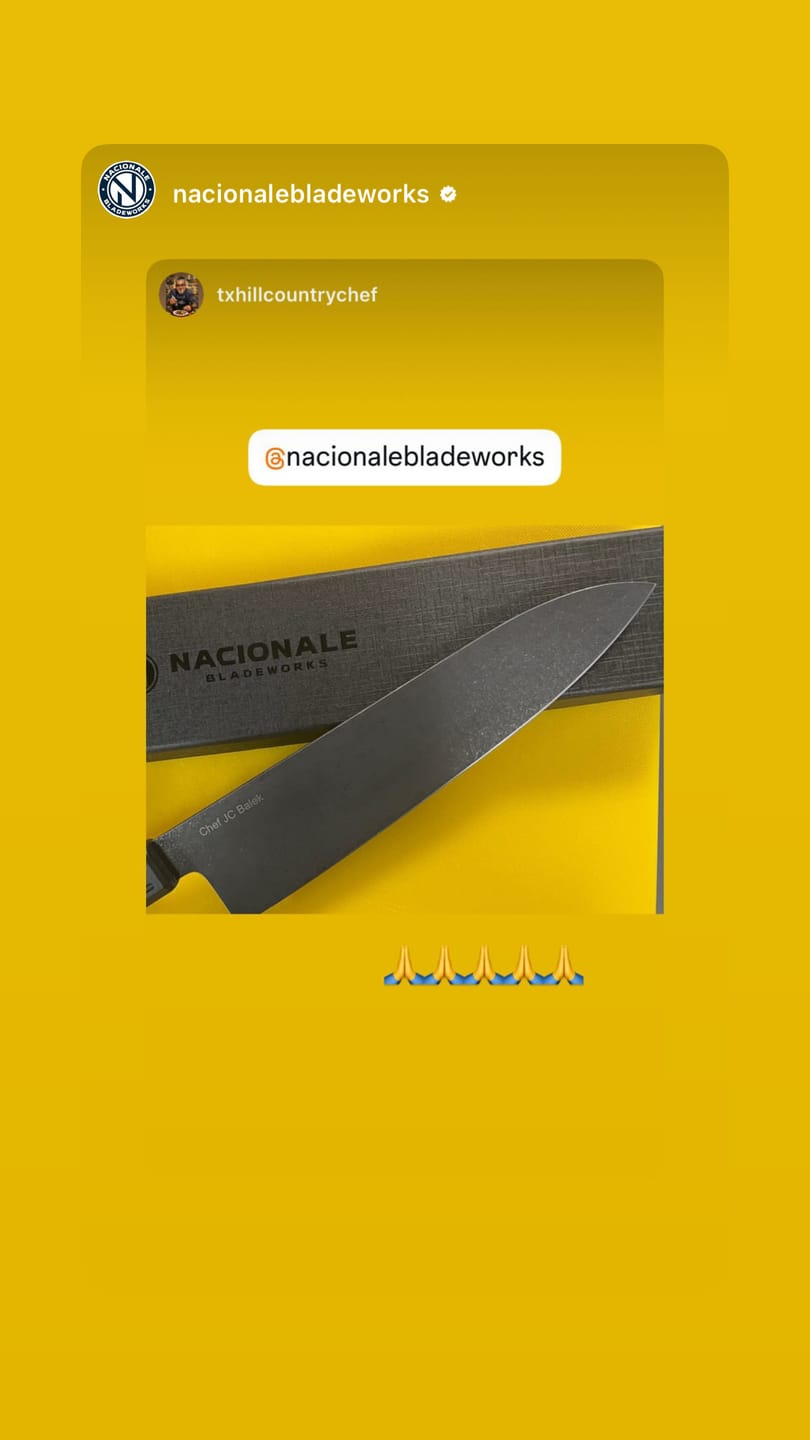 Customer photo review of 215mm Chefs Knife. Black Stonewashed AUS8. Black Recycled Plastic Skateboard Material Handle