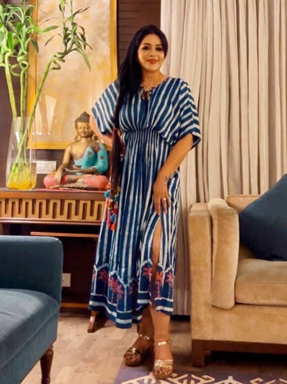 Customer photo review of Mrignayani Dabu Fit & Flare Maxi Dress