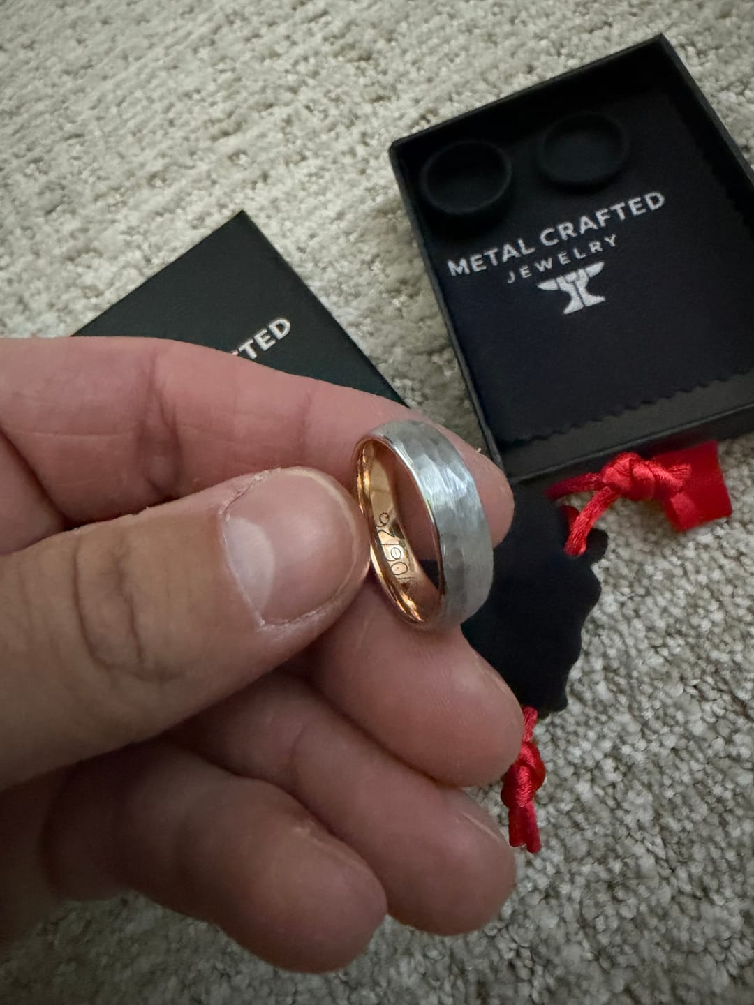 Customer photo review of Hammered Silver Band / Rose Gold - 6mm