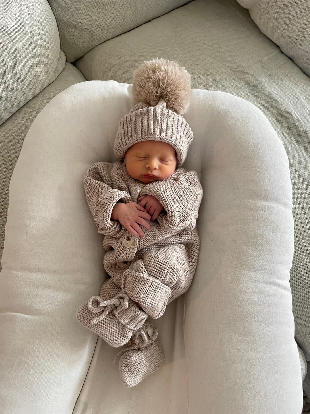 Customer photo review of Luna + Luca Pom Beanie - Heather Beige