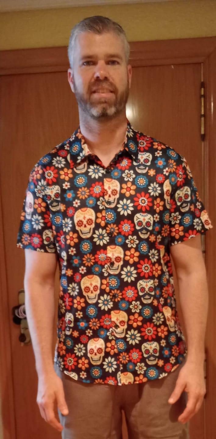Customer photo review of Men's Sugar Skull Punk Rock Holiday Cool Beach Short Sleeve Summer Shirt