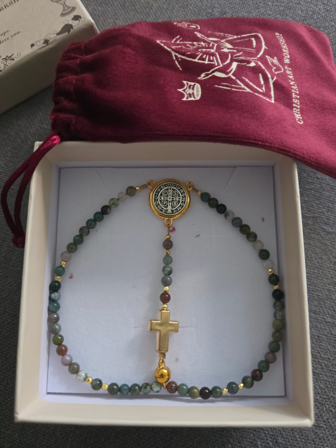 Customer photo review of FREE Today: Handmade Earth Tone Rosary Bracelet with Cross & St. Benedict Charm