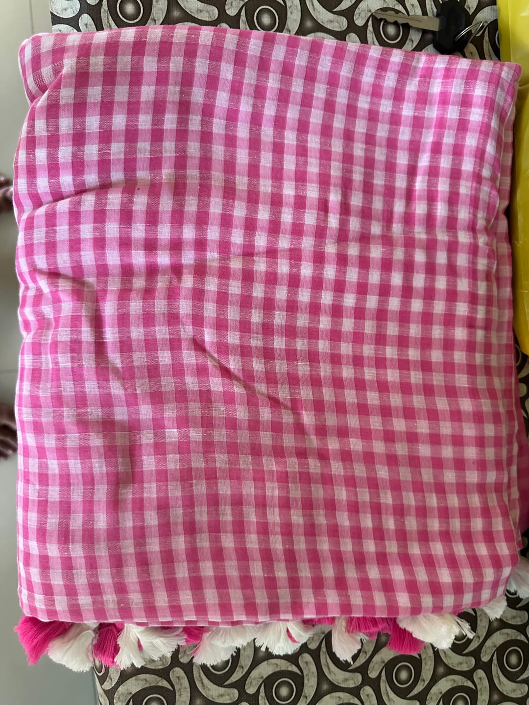 Customer photo review of Gingham Check Pink Mulmul Cotton Saree