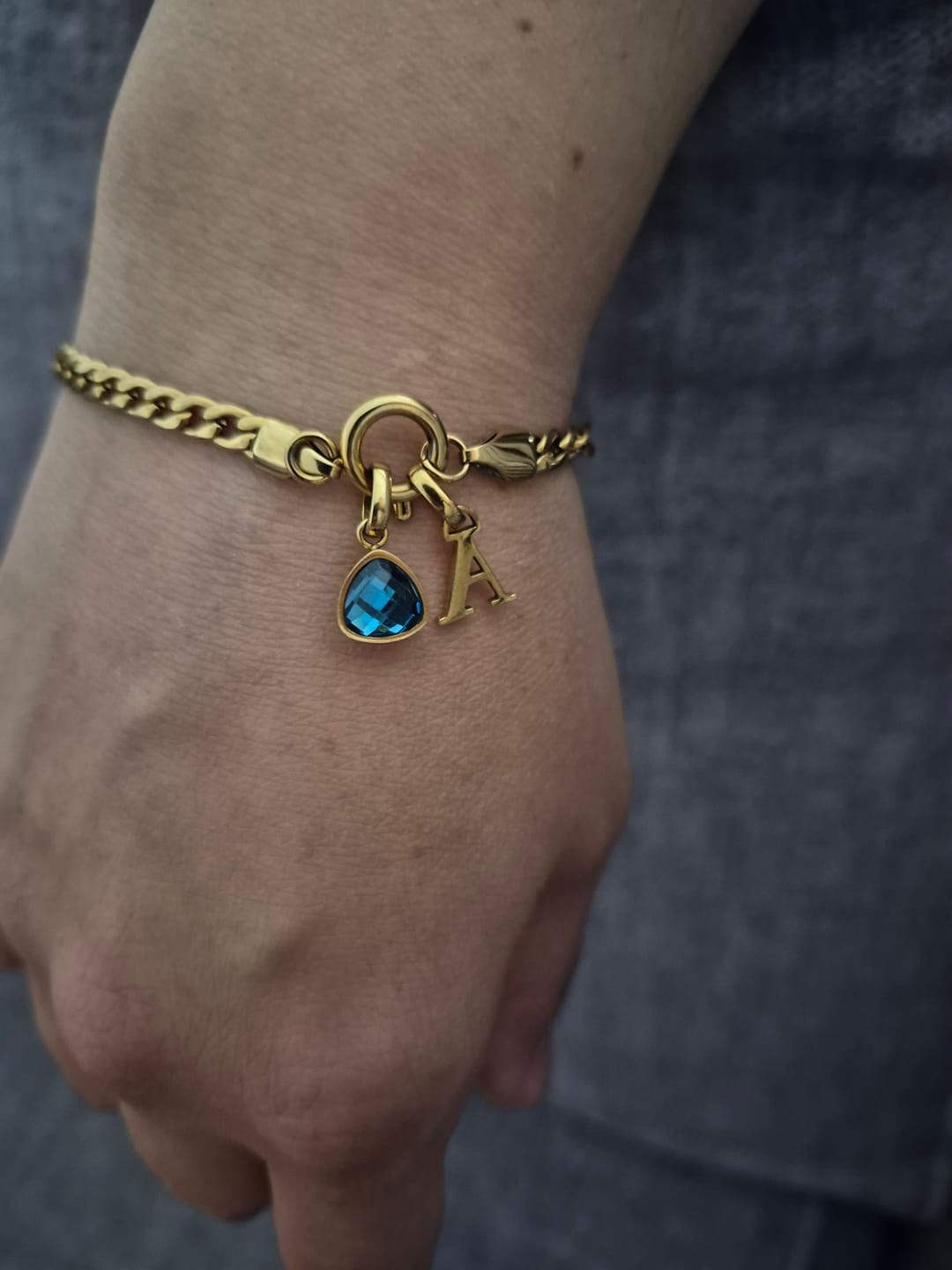 Customer photo review of Letter & birthstone bracelet gold