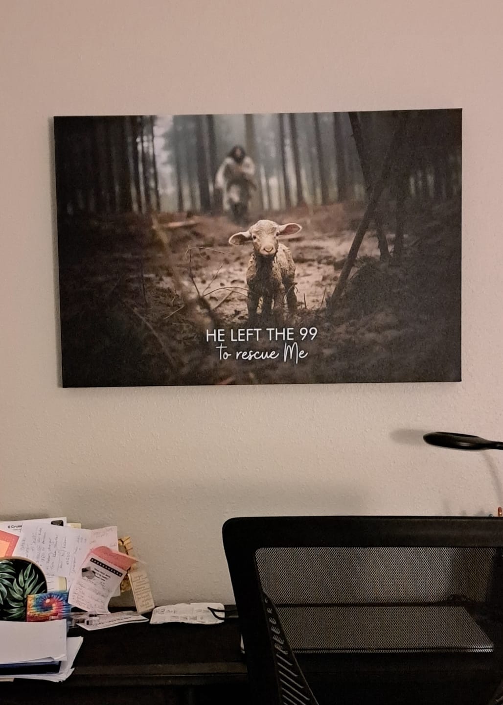 Customer photo review of He Left the 99 to Rescue Me, Jesus and Lost Sheep, Wall Art Canvas