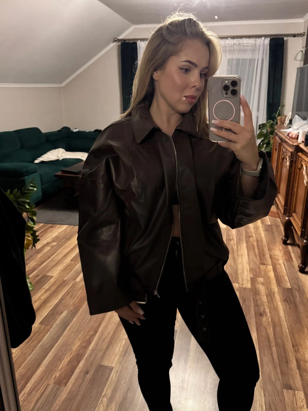 Customer photo review of Eliana Leather Moto Jacket
