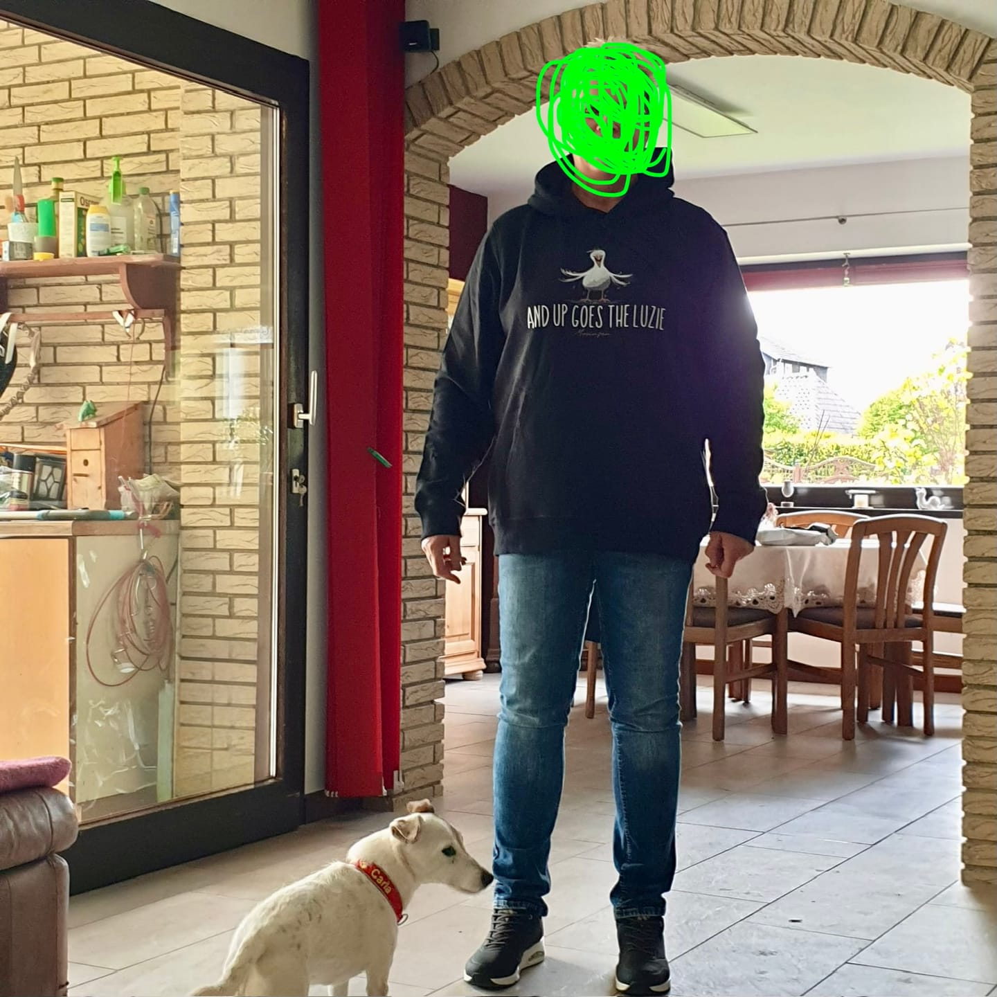 Customer photo review of And up goes the Luzie  · Unisex Bio Hoodie