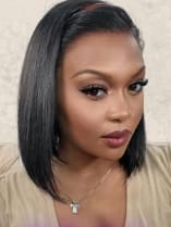 Customer photo review of 4C Edges | Luvwin 180% Density Deep Side Parted Undetectable Lace Glueless Kinky Straight Bob Wig
