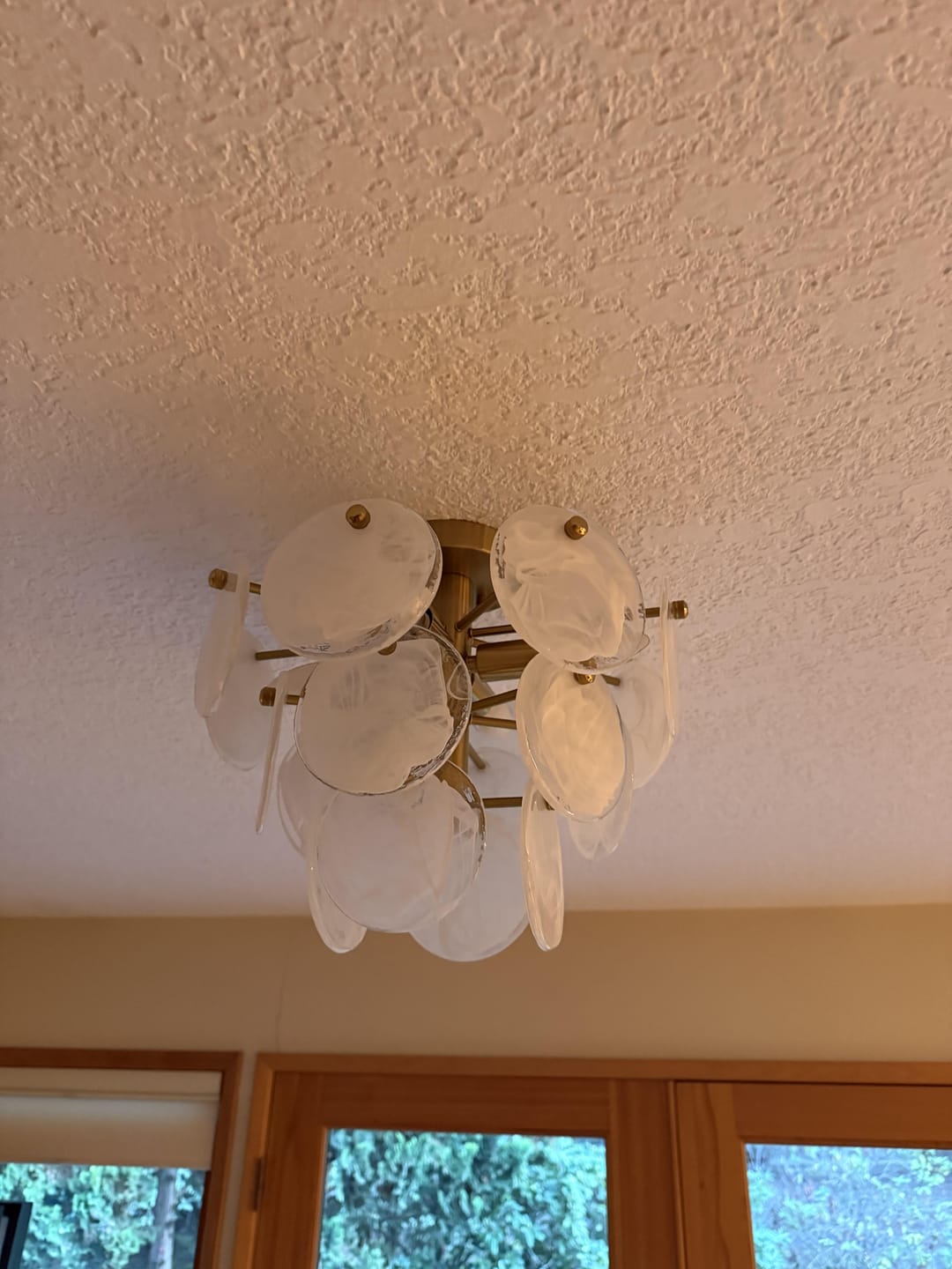 Customer photo review of Brass Tiered Opal Swirl Glass Semi Flush Chandelier